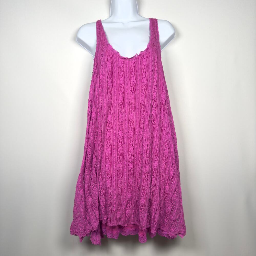 Free People Lace Pink Magenta Sleeveless Boho Summer Dress Women's Size M